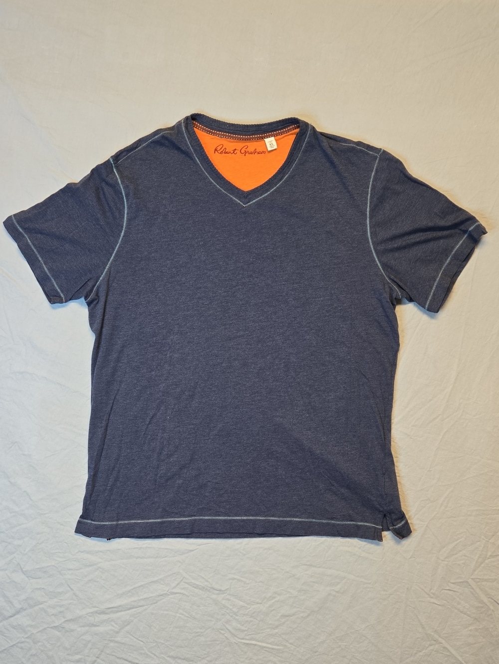Robert Graham Blue Cotton Blend Short Sleeve V-Neck T-Shirt